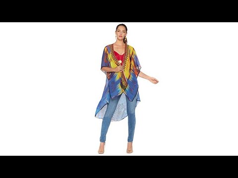 Asa Kaftans Blue Multicolor Sheer HighLow Kimono Topper