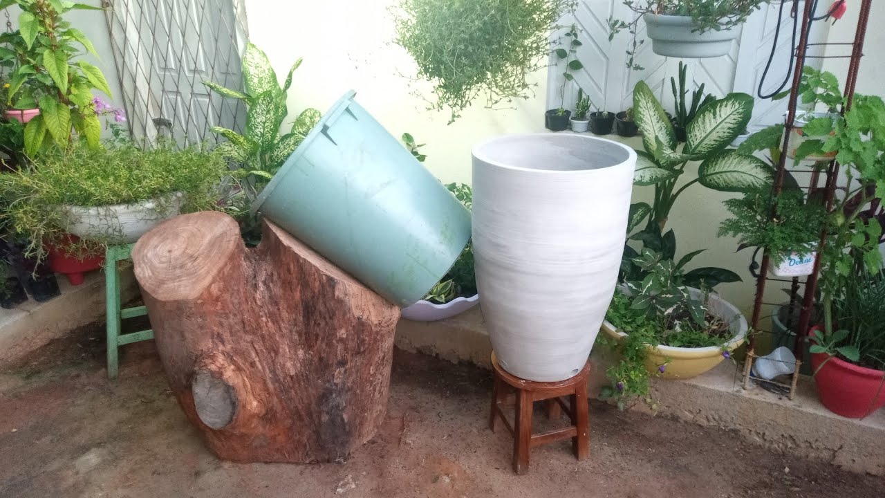 Ensinando!! como fazer um vaso grande de cimento, usando um balde como molde.