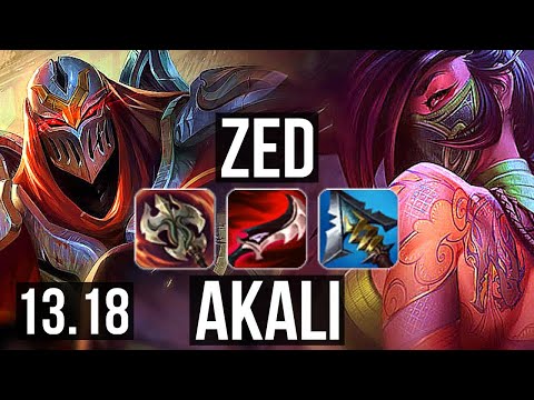 ZED vs AKALI (MID) | 16/1/8, 1300+ games, Legendary, 900K mastery | EUW Master | 13.18