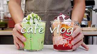🍉Cafe Vlog Collection/Watermelon Meets Matcha — The Prettiest Café Pair💕Cafe Vlog/ASMR/카페브이로그/no bgm