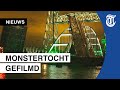 Megatransport gefilmd: brug door Rotterdam gevaren