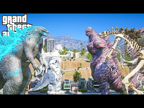 Godzilla, Super Mechagodzilla vs Skeleton Godzilla, Shin Godzilla - The Final Fight ( GTA V Mods )