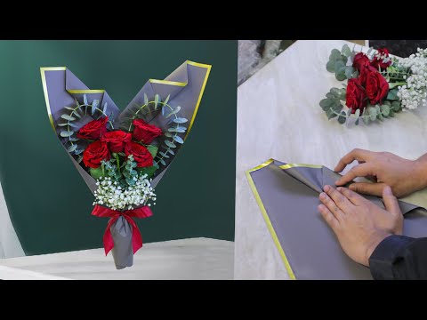 5 Red  roses arrange flowers Bouquet. || flower wrapping techniques || Flower Bouquet arrangement