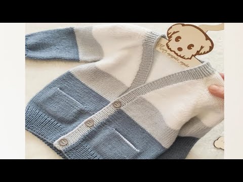 🦋 simple baby sweater design 🍀 renk geçişli v yaka erkek çocuk hırkası 🍀 knitting crochet bebekörgü