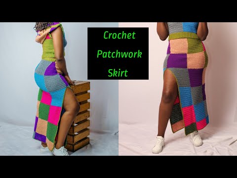 Crochet Maxi Patchwork Skirt with a Slit