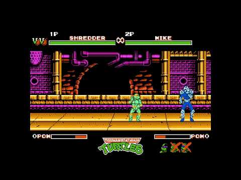 TMNT Tournament Fighters NES - Shredder vs Leonardo, Raphael, Michelangelo, Donatello