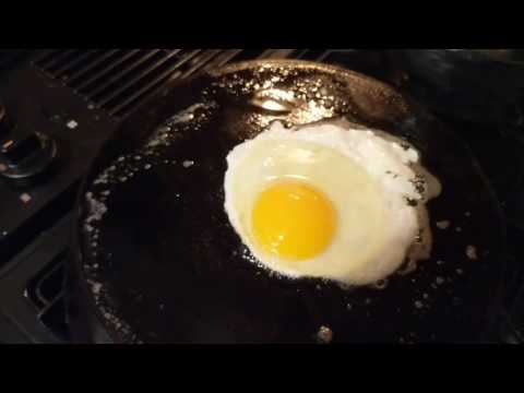 Sticking Test - Cooking eggs on the bottom of my 1890s Wagner cast iron skillet.