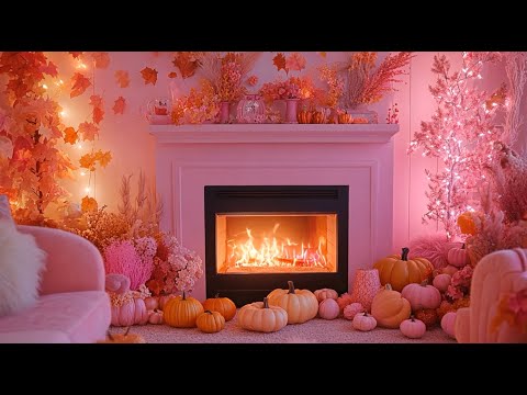 Cozy Pink Preppy Autumn Fireplace ✨ Girly Fall Aesthetic Ambience for Sleep Focus Relaxation HD 1080