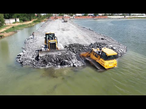Perfectly  Shantui Dozer Good Experience Building Road Across The Deep Water Use Stones For Fill