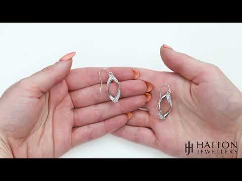 9ct White Gold Twist Moondust Drop Earrings - 28mm