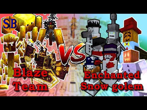 Fully Enchanted Snowman Team vs blaze team | Minecraft Mob Battle