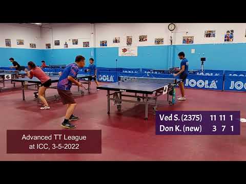 Ved Sheth (2375) vs Don Kim (new) at ICC TT League on 3-5-2022