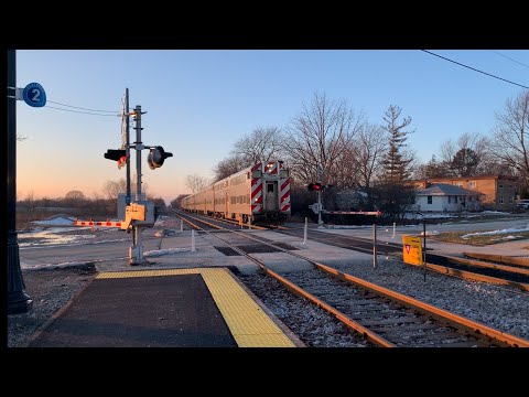 Two trains on a freezing but gorgeous sunset in Grayslake🥶🌅
