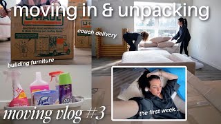 moving in!! new couch & bed, living room vision, building furniture, costco 🏡 MOVING VLOG ep 3