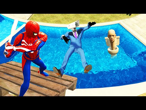 GTA 5 SPIDERMAN & Skibidi Toilet Pool Jumps (Fails, Ragdolls & Euphoria Physics)