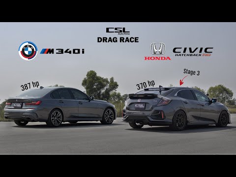 Fully Modified Honda Civic FK Stage 3 vs BMW M340i Stock Car, DRAG RACE [ENG CC]