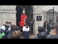 Tourist slaps horse across the  face 3 times guard shouts step back gets police #horseguardsparade