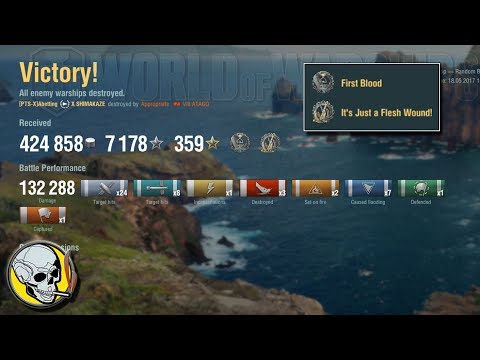 WoWS, Shimakaze, 425k credits, 132k dmg, 7k XP, Flesh wound, First blood