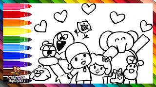 Desenhar e Colorir Pocoyo e Seus Amigos 👶👧🦆👧🐘🐶🐛🐙🐦 Desenhos para Crianças