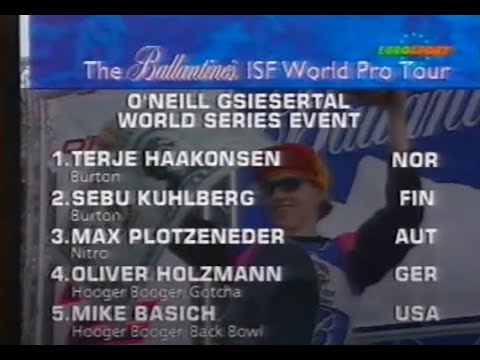 Terje Haakonsen, Sebu Kuhlberg, Mike Basich, Halfpipe Gsiesertal 1994 Snowboard Halfpipe Contest.