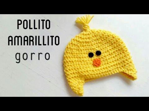 Gorro de pollito amarillito a crochet