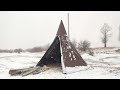 An amazing snowfall Extreme Winter Camping in Alaska (-42C) Backcountry Hot Tent Camping