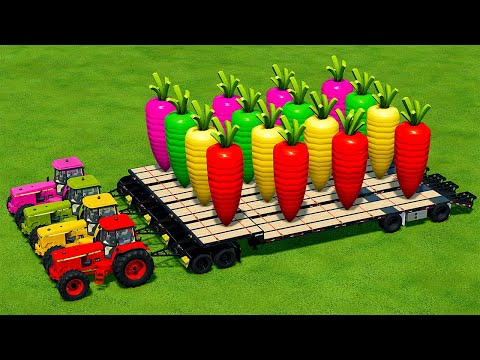 LOAD AND TRANSPORT GIANT CARROTS WITH JOHN DEERE TRACTORS - Farming Simulator 22