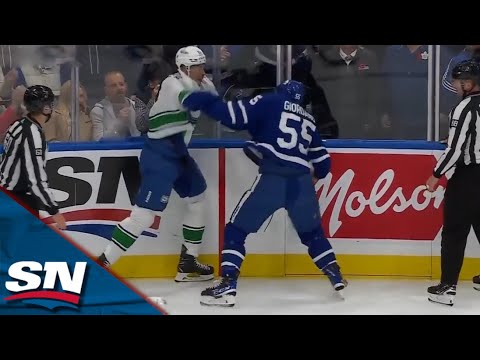 Maple Leafs' Giordano Goes the Distance with Canucks' Joshua After Big Hit on Kampf