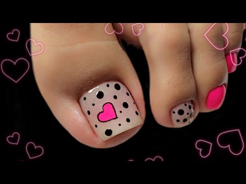 Uñas Decoradas Bonitas con PUNTOS Y CORAZON super FACIL 😍|Arte En Uñas 💅🦶🏼