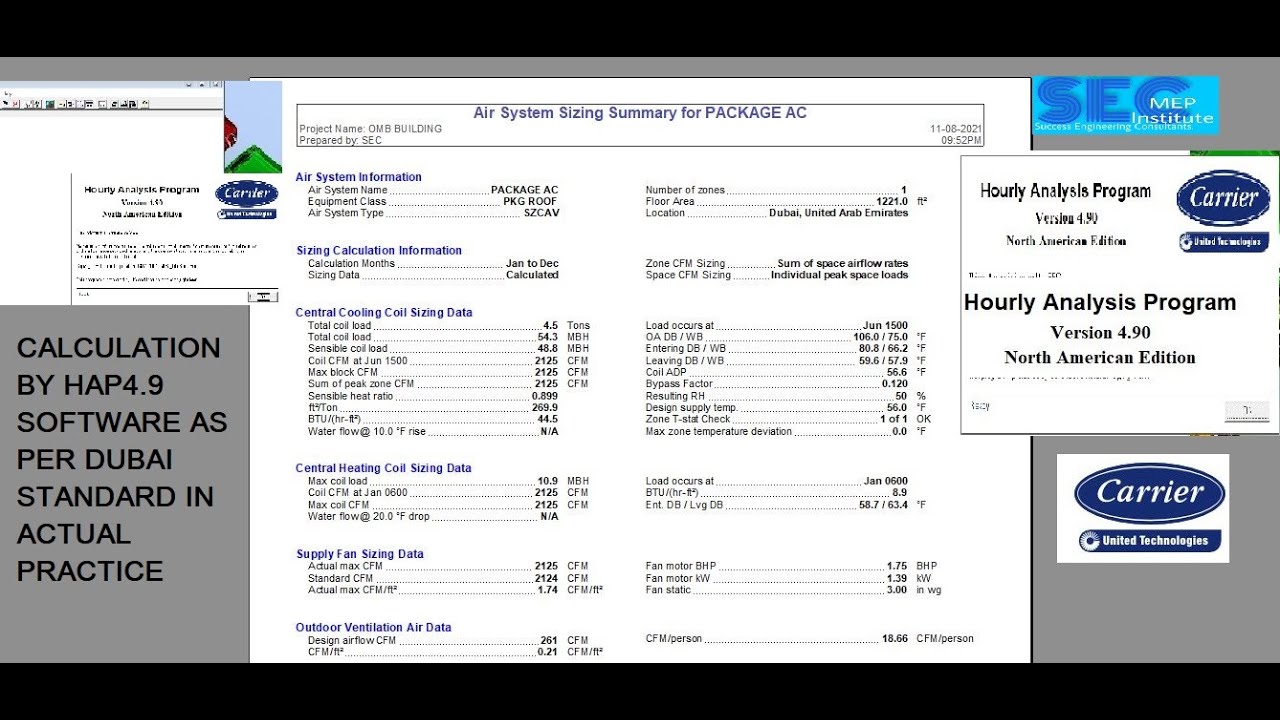 COOLING & HEATING LOAD CALCULATION BY HAP 4.9 SOFTWARE AS PER UAE STANDARD PROJECT IN ENGLISH