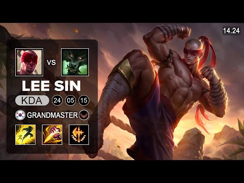 Lee Sin vs WarWick Jungle - KR Grandmaster - Patch 14.24 Season 14