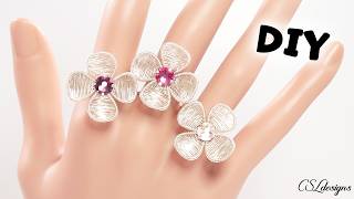 Elegant wirework flower ring using Rose Montee tutorial 🌸 😃