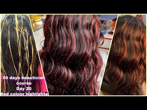 Red colour highlighting on dark black hair | red...