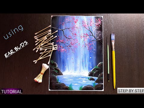 Easy Waterfall Landscape Painting tutorial for beginners || Step by step Waterfall Landscape Paintin