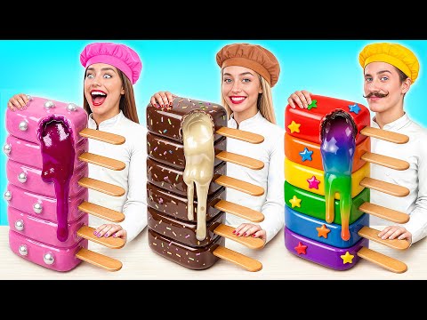 Rainbow VS Chocolate VS Pink Color Cooking Challenge by Multi DO Challenge