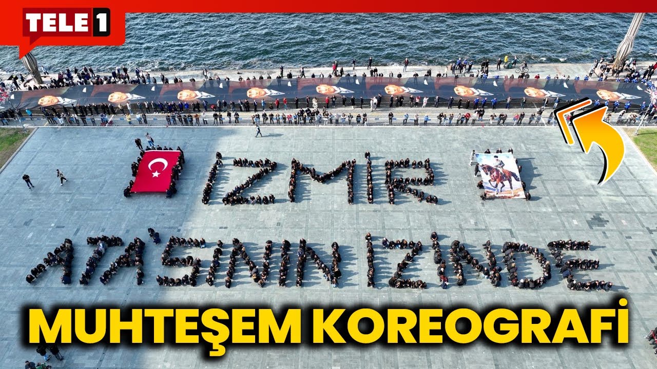 İzmir'de Ata'ya Saygı Yürüyüşü'nde 350 metrelik dev poster
