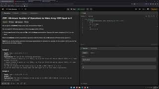 YouTube video 'Leetccode   2997  Minimum Number of Operations to Make Array XOR Equal to K'