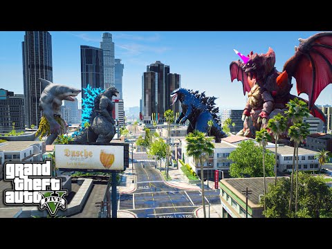 Were Shark, Godzilla Rider vs Destroyah, Venom Godzilla ( GTA V Mods )
