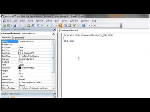 Excel 2010 VBA Tutorial 54   ActiveX Controls   Command Button