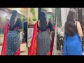 Bandhani Saree Look With Royal Blue Red Combo Deep Back Black Blouse Back Pose Saree