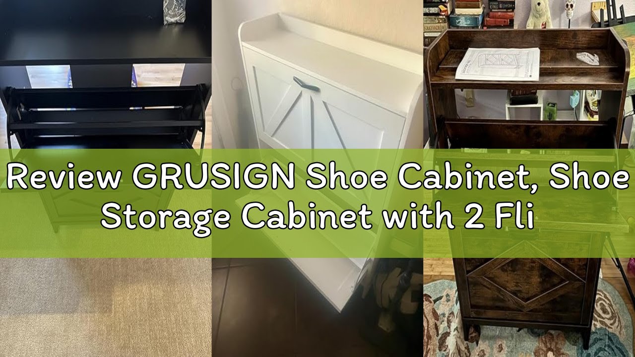 Review GRUSIGN Shoe Cabinet, Shoe Storage Cabinet with 2 Flip Drawers & Adjustable Shelf, Space-Savi