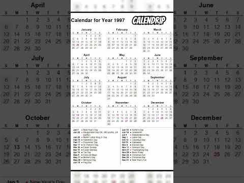 Calendar 1997 #monthsoftheyear #1997 #calendar