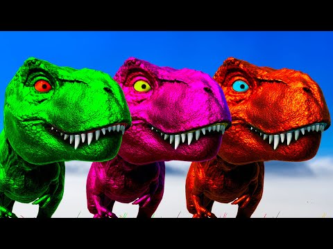 T-REX COLOR PACK vs INDOMINUS REX vs SPINOSAURUS vs ALLOSAURUS - Jurassic World Evolution