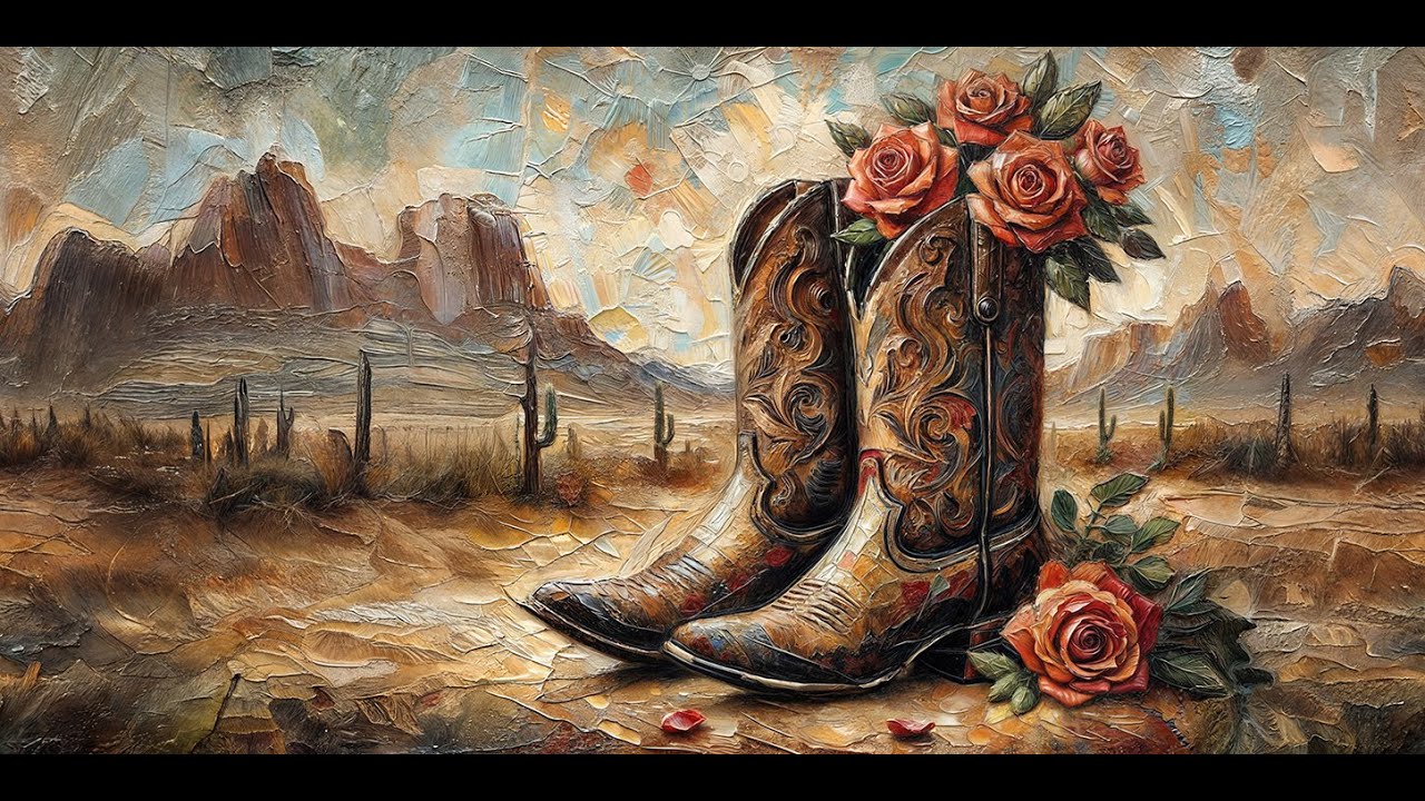 Frame TV Art Valentine's Day Cowboy Boots Roses Ambience Wallpaper Painting Screensaver 4K UHD 1Hr