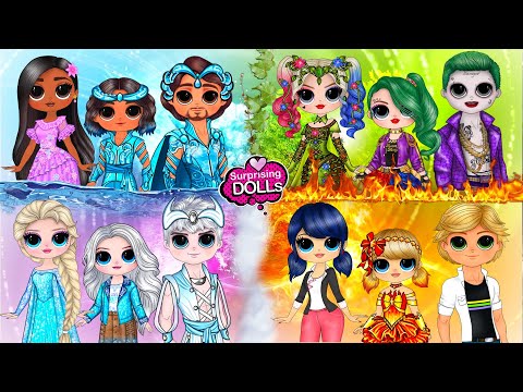 Four Elements MLB and Cat Noir, Encanto, Elsa, Harley Quinn Families - DIY Arts & Paper Crafts