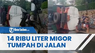 Truk Bermuatan Minyak Goreng Terguling di Ciamis, Ribuan Liter Minyak Tumpah di Jalan