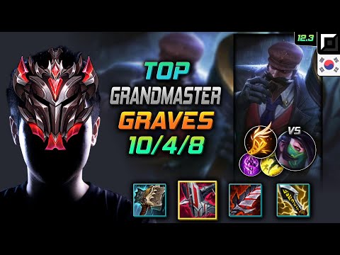 GrandMaster Graves Top vs Akali - 천상계 탑 그레이브즈 철갑궁 기발 - LOL KR 12.3