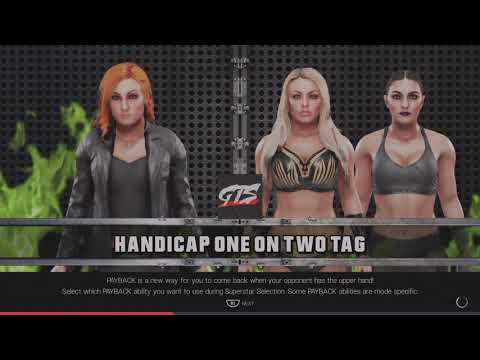WWE 2K19 Becky Lynch VS Mandy Rose,Sonya Deville 1 VS 2 Handicap Elm. Tag Match