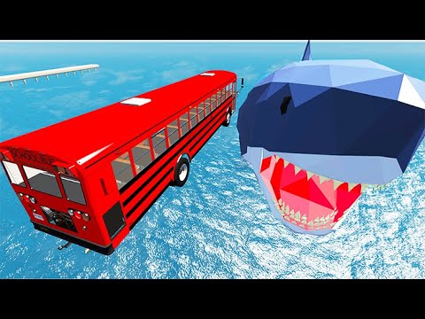 Beamng Drive - Cars Jump into Scary Sharks - Fun Stunts Car Jumps #4 | BeamNG-Destruction
