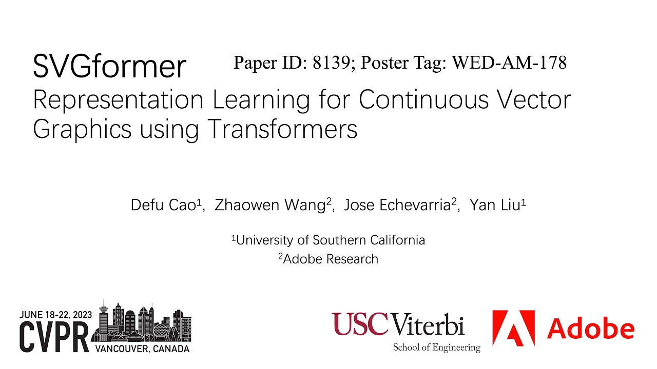 CVPR 2023 - SVGformer: Representation Learning for Continuous Vector Graphics using Transformers